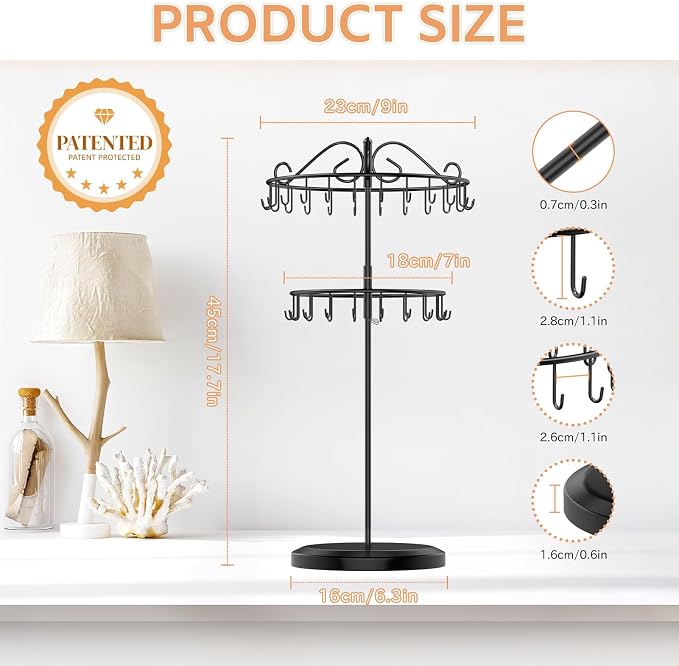 iDavosic.ly 2 Tier Rotating Necklace Holder Organizer - Image 3