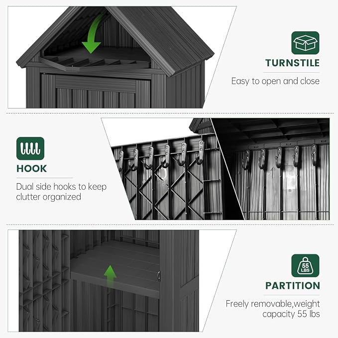 Bifanuo Deck Box Storage Shed Outdoor Storage Cabinet, Vertical Waterproof - Image 3