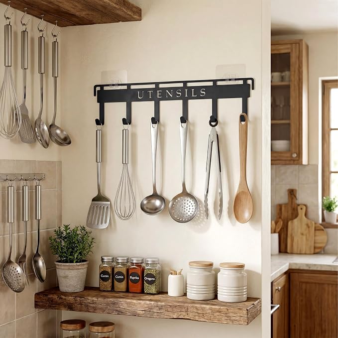 Kitchen Utensil Hanger Wall Mount Kitchen Utensil Holder Organizer Rack Rail - Image 6