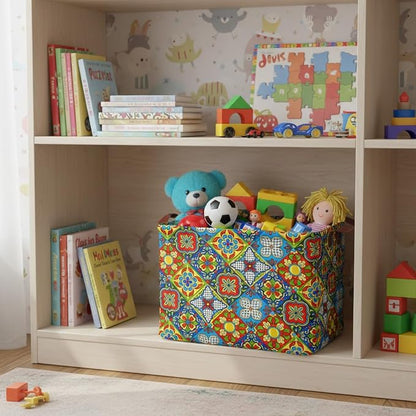 Mexican Talavera Decor Storage Basket Waterproof Canvas Toy Storage Bin Mexican - Image 3