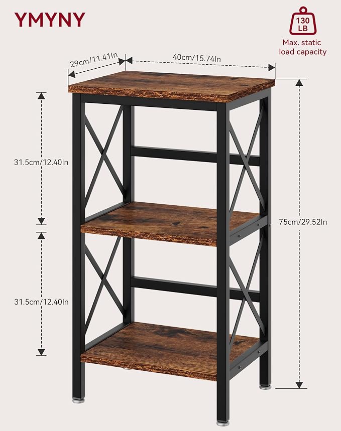 YMYNY 3 Tiers Bookcase, Industrial Metal Bookshelf - Image 3