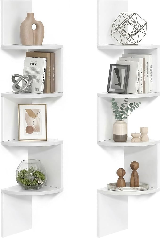 VASAGLE Corner Shelves Wall Mount, 4-Tier Floating Bookshelves, Cloud White by Unknown