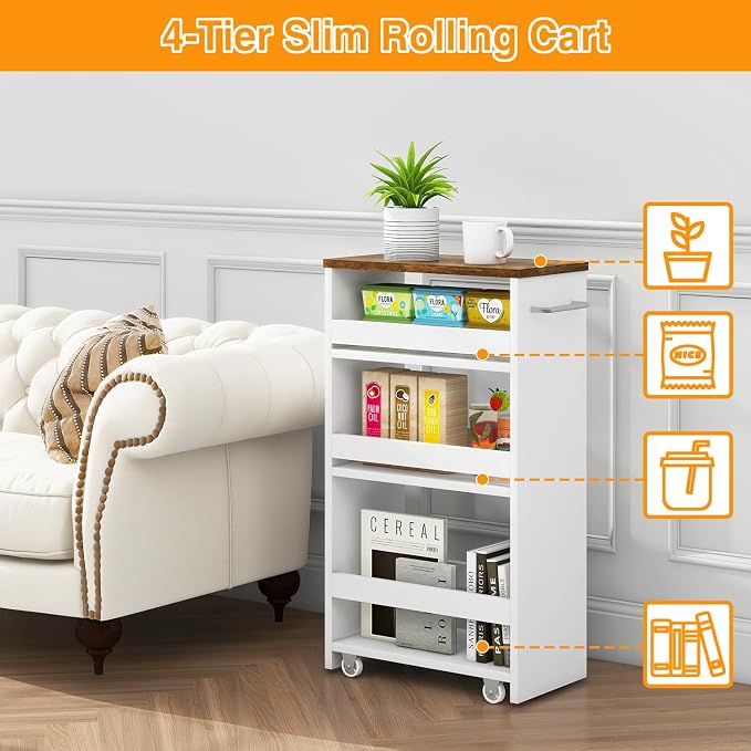 IBUYKE Slim Storage Cart 7.9" W, Rolling Kitchen Storage cart on Wheels - Image 5