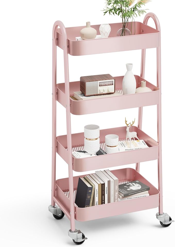 OLIXIS Metal 4 Tiers Utility Rolling Cart, Mobile Storage Shelf by OLIXIS