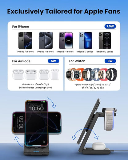 3 in 1 Wireless Charging Station, Foldable Magnetic Wireless Charger Stand - Image 8