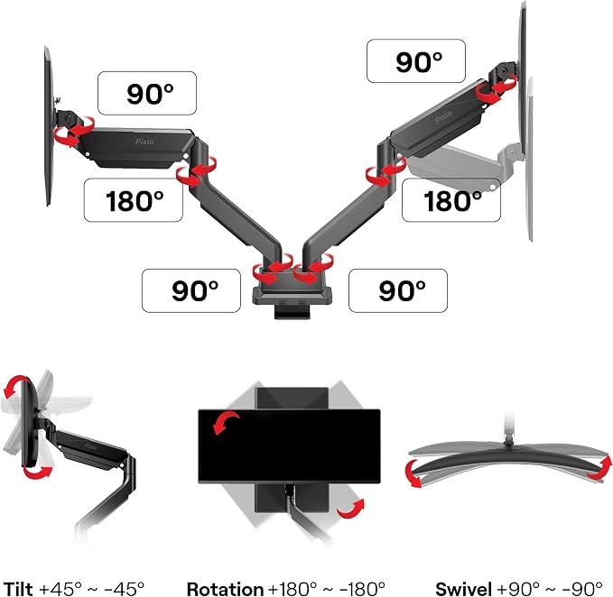 Pixio PS2D Ultrawide Heavy-Duty Premium Dual Monitor Arm Stand Desk Mount - Image 8
