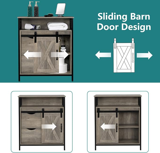 VINGLI Farmhouse Bathroom Floor Storage Cabinet, Rustic Freestanding Cabinet - Image 7