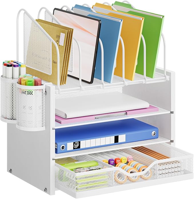 Marbrasse Desk organizer with Drawer, 4-Tier Wooden File Organizer with 5 by Marbrasse