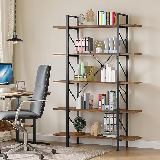 YITAHOME 5 Tier Bookshelf | Large Bookcase Industrial Book Shelf Storage - Image 3