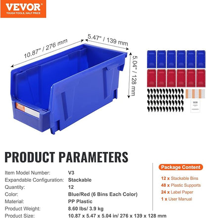 VEVOR Plastic Stackable Storage Bins 12 Pack, Hanging Storage Organizer Bins - Image 7