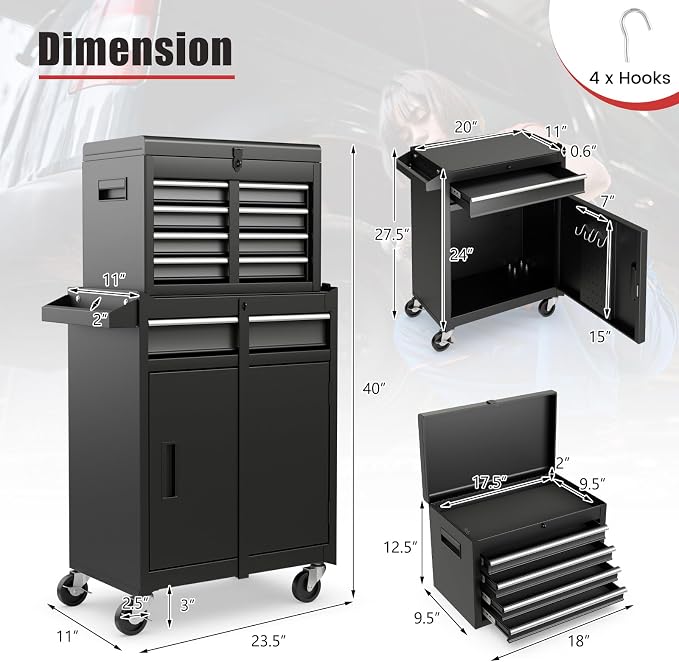 Goplus Tool Chest, 5 Drawers Rolling Tool Cabinet - Image 3