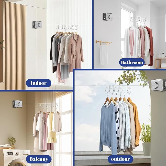 Retractable Clothesline Indoor, Non-Sagging Outdoor Clothes Line Retracting - Image 7