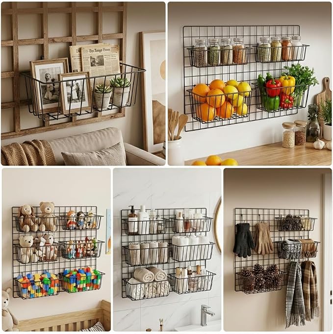 10 PCS Wire Baskets Wall Grid Panel Hanging Wire Basket Hanging Wall Baskets No - Image 3