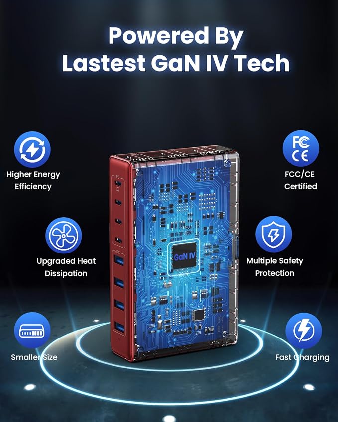 200W USB C Charger Block, GaN IV Charging Station 8 Ports, QC4.0 Fast Charging - Image 5