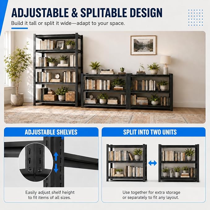 4-Tier Heavy Duty Metal Bookshelf, 2000LBS Adjustable Industrial Bookcase - Image 6