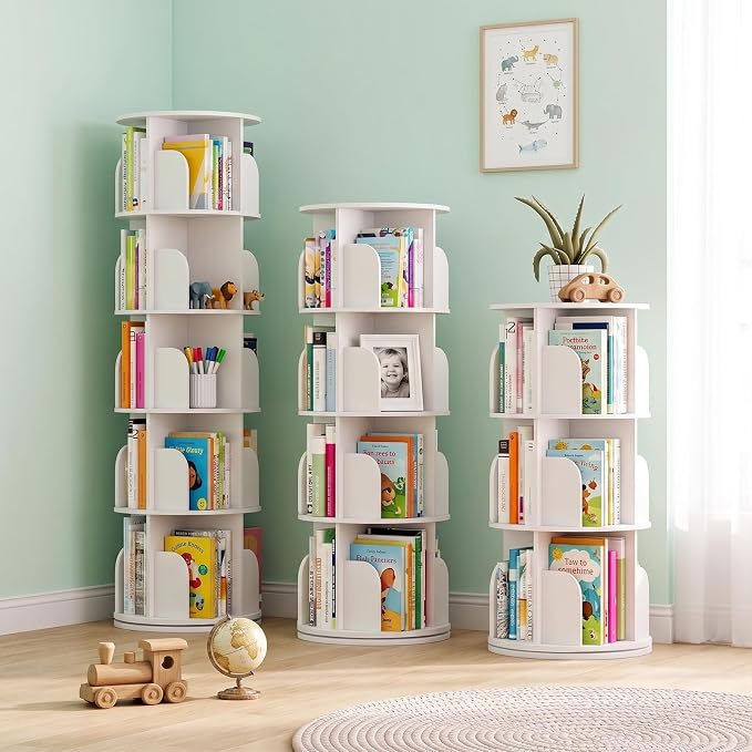 4 Tier Rotating Bookshelf Tower, Round Spinning Bookshelf | 360°revolving - Image 2