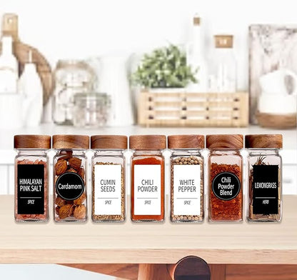 Churboro 36 Glass Spice Jars - 4 Oz Square Spice Containers with Acacia Wood - Image 2