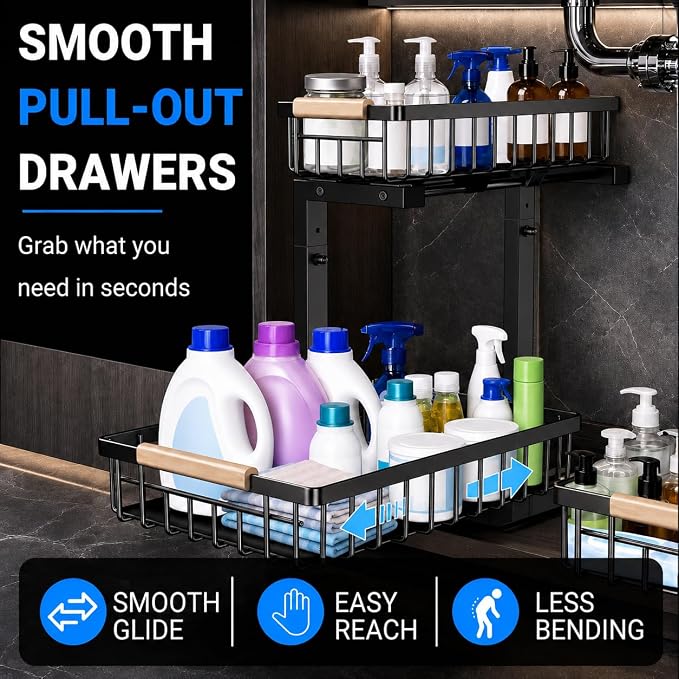 Under Sink Organizer, Pull Out Kitchen Storage Cabinet Organizer, Adjustable - Image 6