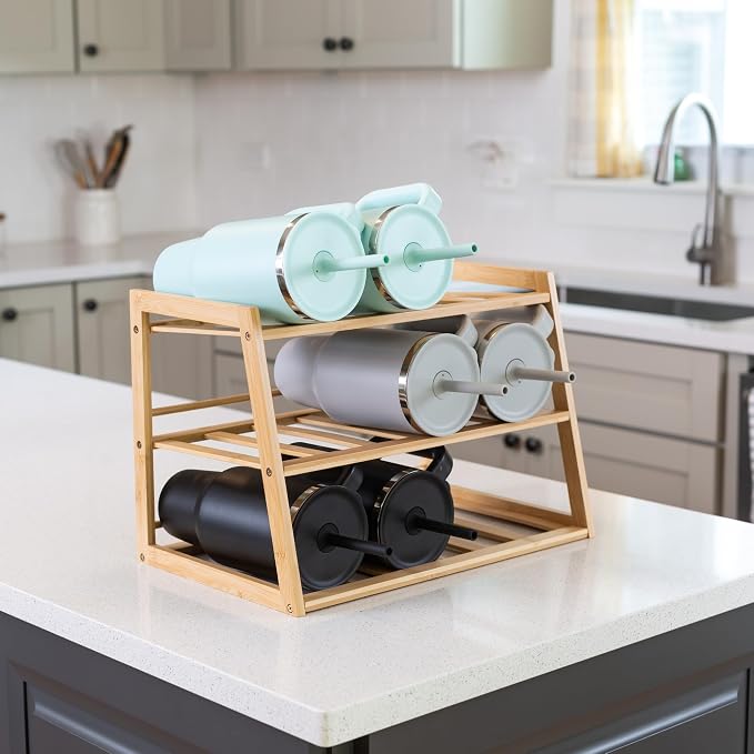 Honey-Can-Do 3-Tier Bamboo Water Bottle Organizer Rack - Image 3