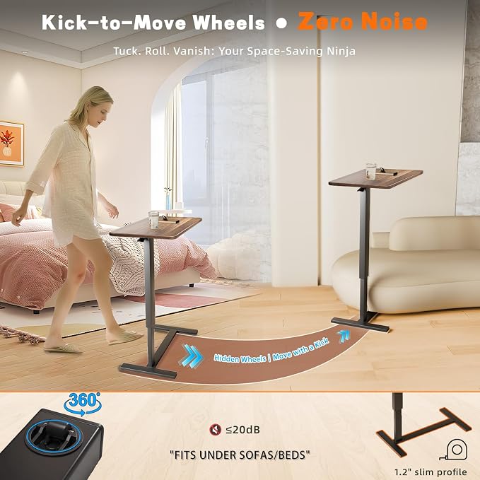 Overbed Bedside Table with Wheels, Adjustable Hospital Over Bed Table, Rolling - Image 4