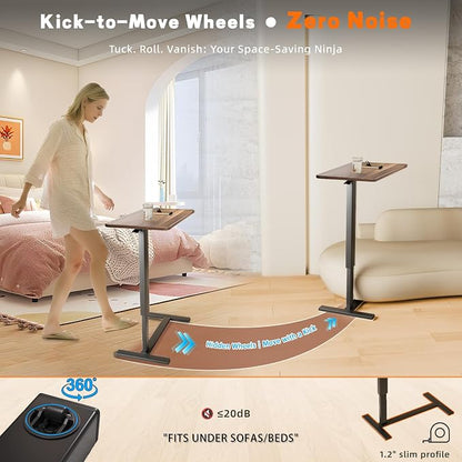 Overbed Bedside Table with Wheels, Adjustable Hospital Over Bed Table, Rolling - Image 4