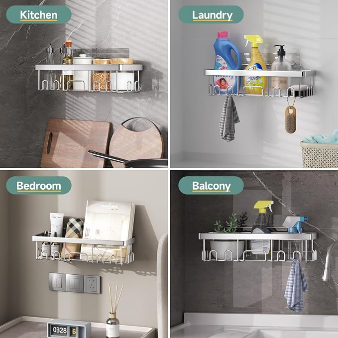 Veken Adhesive Shower Caddy 5-Pack, Heavy Weight Bearing, Large Wall Mounted - Image 6