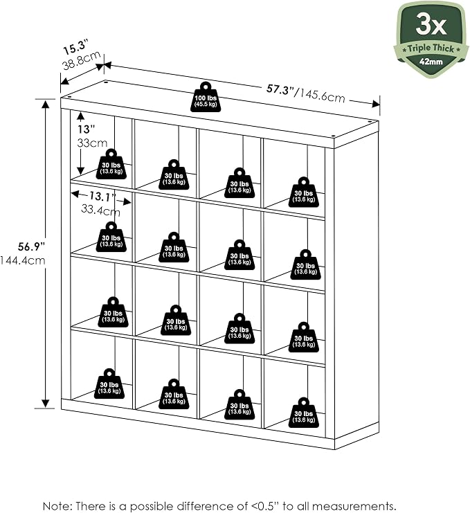 Furinno Cubicle Book Shelf, 16-Cube Bookshelf, Triple Thick Frame Cube Storage - Image 3