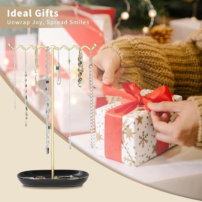 Elegant Jewelry Holder Stand: Metal Tree & Ceramic Tray Organizer - Image 7