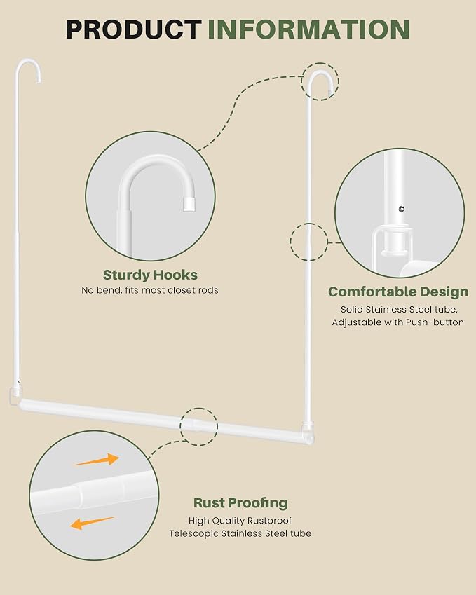 Hanging Closet Rod, Adjustable Height & Width Closet Rods - Image 6