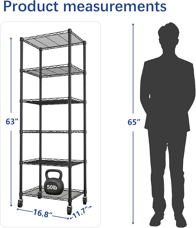 REGILLER 6 Wire Shelving Steel Storage Rack Adjustable Unit Shelves - Image 3