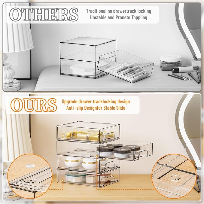 Yieach 2.2'' Tall Acrylic Clear Stackable Storage Drawer Organizer, 8 Pack Desk - Image 5