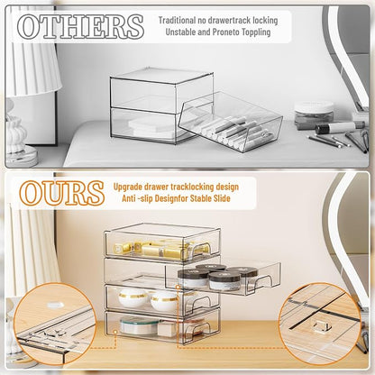 Yieach 2.2'' Tall Acrylic Clear Stackable Storage Drawer Organizer, 8 Pack Desk - Image 5
