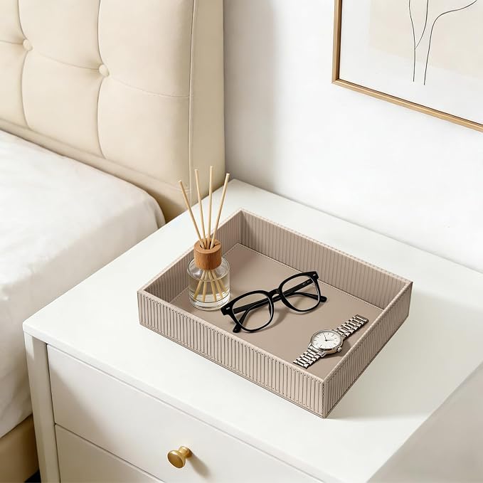 SITHON Valet Tray Desk Organizer, PU Leather Catchall Bedside Vanity Tray - Image 3
