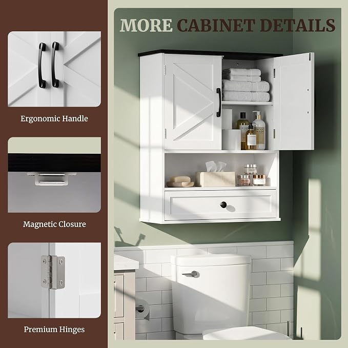 Farmhouse Bathroom Wall Cabinet, Over Toilet Bathroom Organizer - Image 4