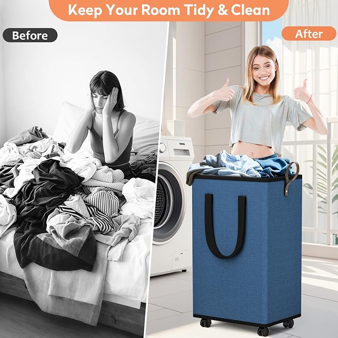 SpaceTrove Laundry Basket with Wheels, Collapsible Laundry Baskets, Laundry - Image 4