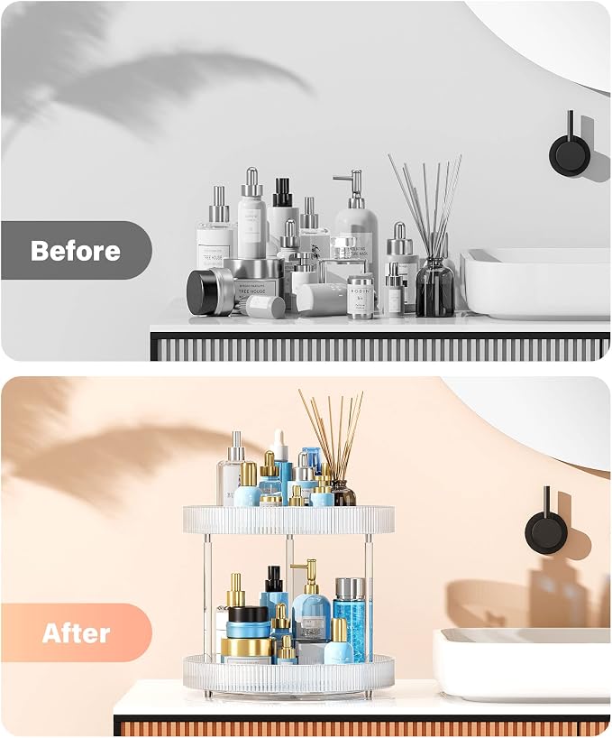 360° Clear Rotating Storage Tray, 2 Tier Lazy Susan Bathroom Countertop - Image 3