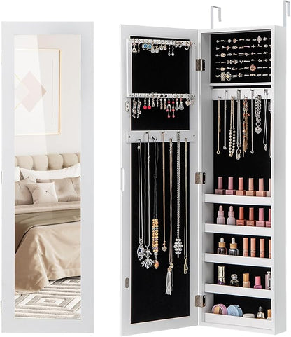 LOKO 42” Mirrored Jewelry Cabinet, Wall/Door Mounted Hanging Jewelry Armoire by LOKO