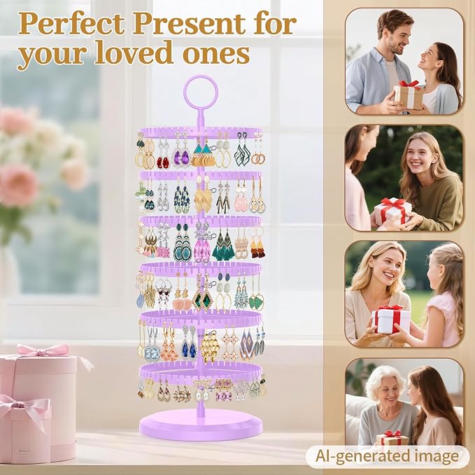 MODOWEY Rotating Earring Holder Organizer Adjustable Display, 6 Tier Purple | - Image 5