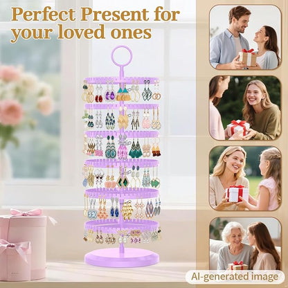 MODOWEY Rotating Earring Holder Organizer Adjustable Display, 6 Tier Purple | - Image 5