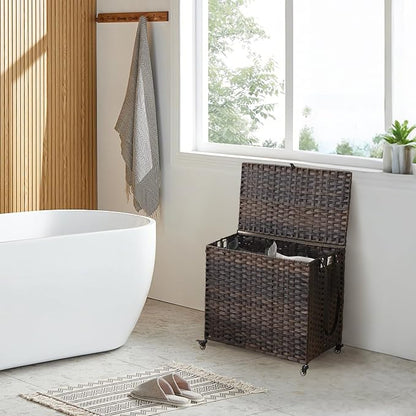 Laundry Hamper with Wheels, 34.3 Gallon Rolling Laundry Basket with Lid - Image 3