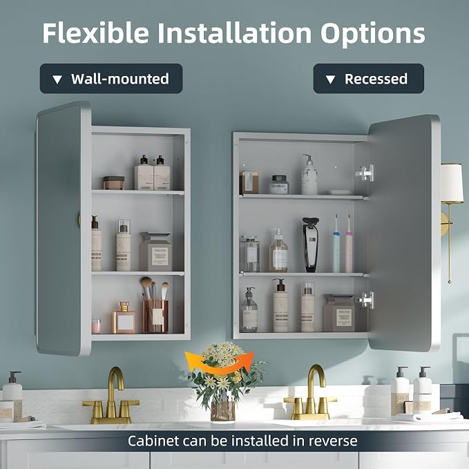 Bathroom Medicine Cabinet with Mirror 16 x 24 Inch, Mirrored Cabinets with 2 - Image 4