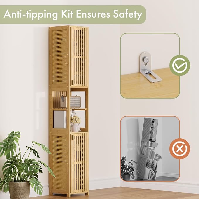 Amazer 70'' Tall Bathroom Storage Cabinet Bamboo, Slim Storage Cabinet - Image 9