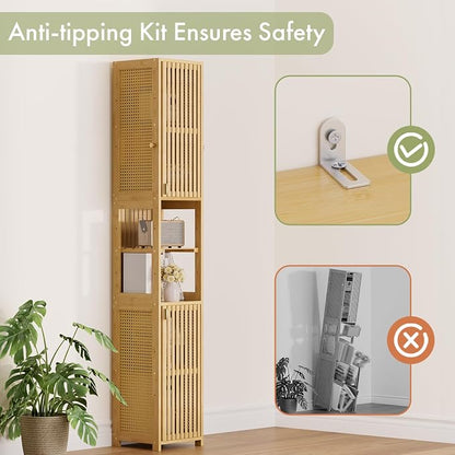 Amazer 70'' Tall Bathroom Storage Cabinet Bamboo, Slim Storage Cabinet - Image 9