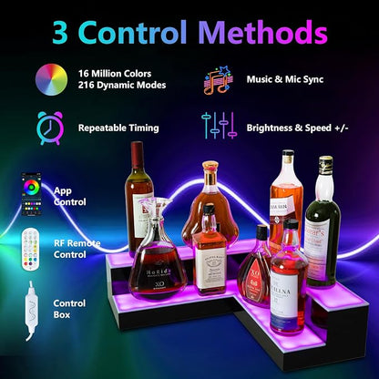 Corner Led Lighted Liquor Bottle Display Shelf, 20 Inch 2 Tier Whiskey Rack - Image 2