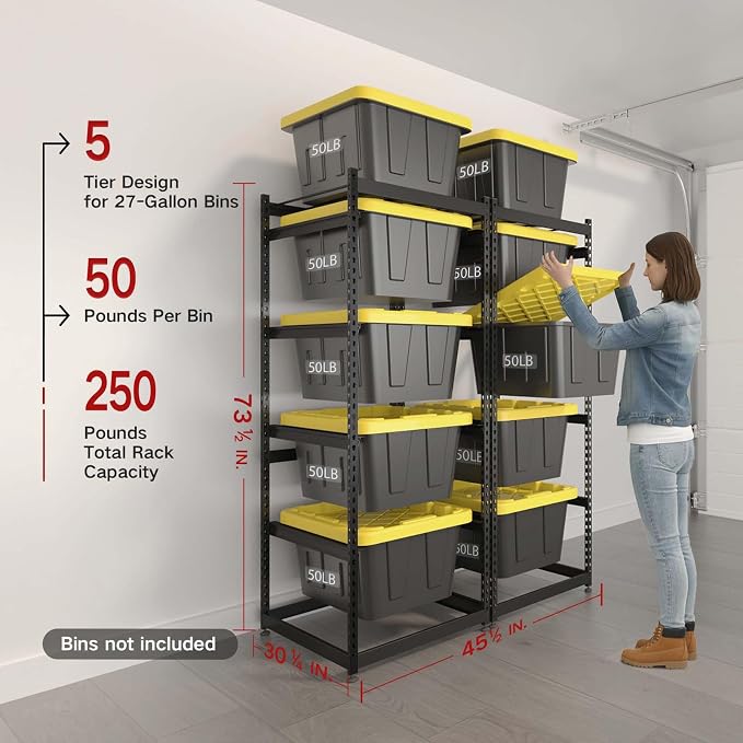 27 Gallon Tote Storage Rack, Heavy-Duty Storage Bin Rack Organizer, 5-Tier - Image 2