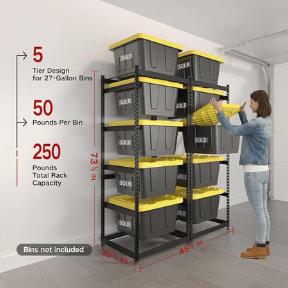 27 Gallon Tote Storage Rack, Heavy-Duty Storage Bin Rack Organizer, 5-Tier - Image 2