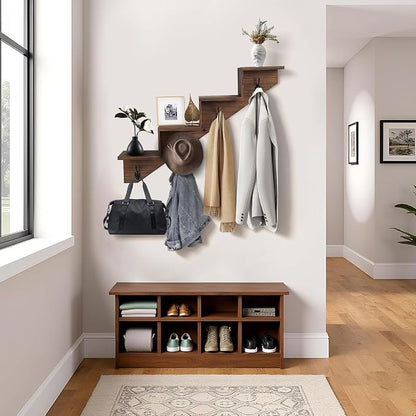 Coat Rack Wall Mount with Shelf, Wall Mounted Rise Wooden shelves - Image 4