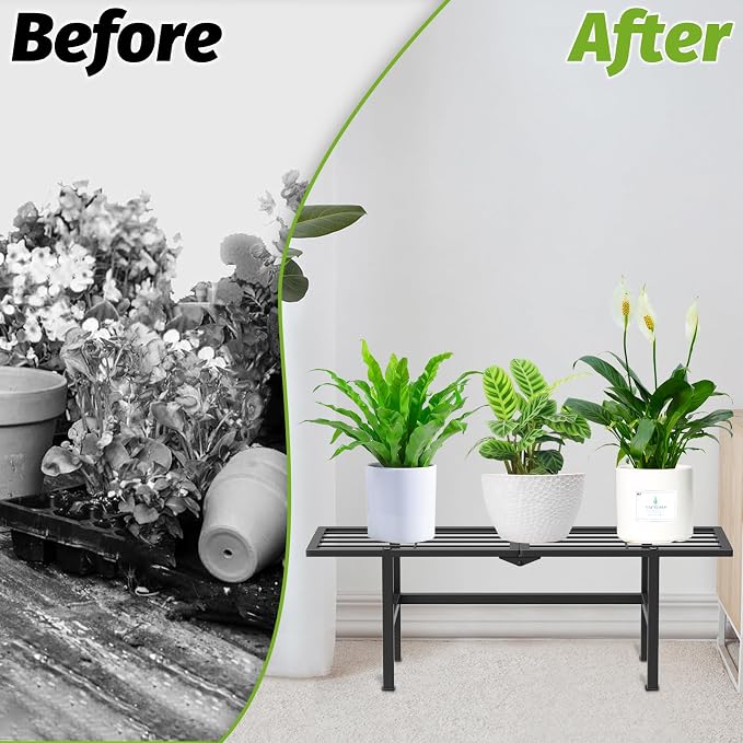 2 Pack 1 Tier Plant Stand Indoor Outdoor- Foldable Metal Plant Shelf, 8.7" - Image 7