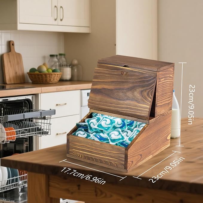 Wooden Laundry Dishwasher Pods Container, Storage - Image 3
