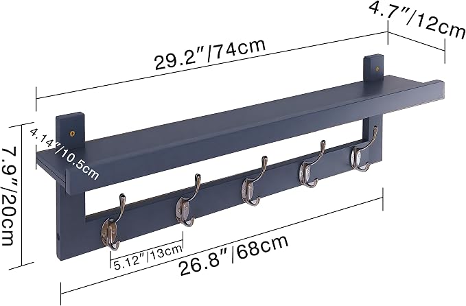 SMIBUY Coat Hooks with Shelf Wall-Mounted, 29.2 Inch Entryway Coat Rack - Image 4